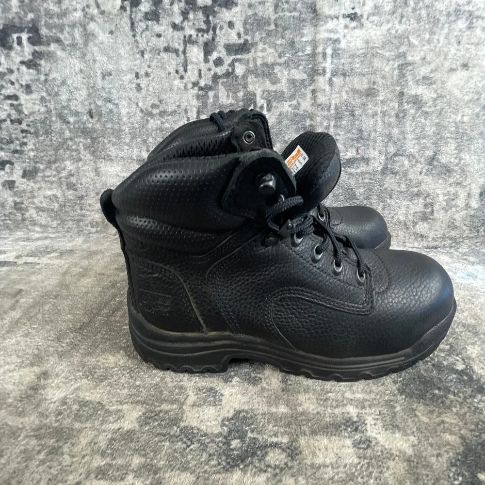 Timberland Pro Mens 7.5 Work Shoes Solid Black Leather Industrial Safety Boots
